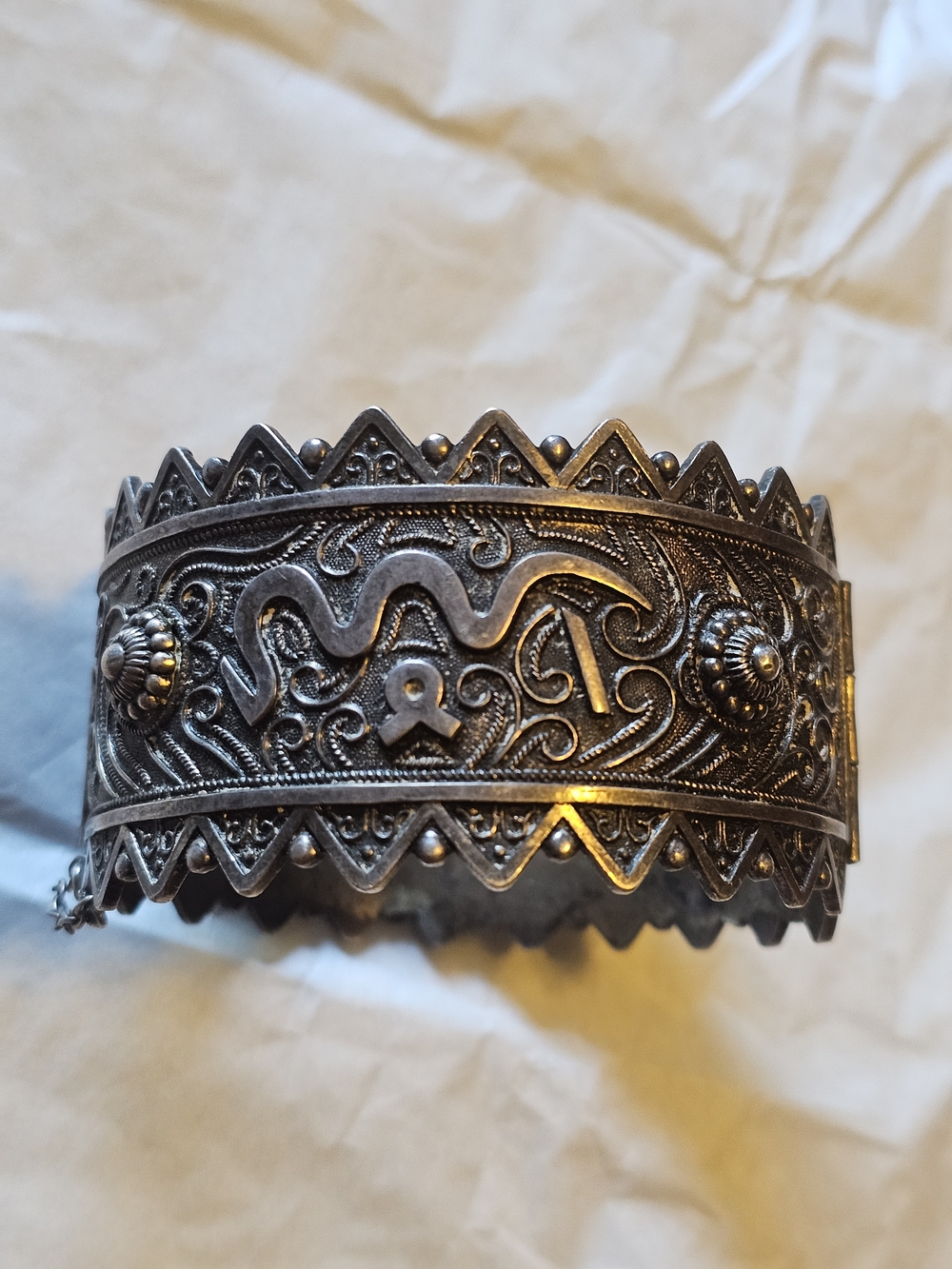 Intricate Silver-Tone Filigree Cuff Bracelet